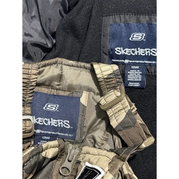 Skechers Baby Boys Romper Quilted Jacket Sz 12 Mos Black Brown Camo Patches Logo - Picture 5 of 9